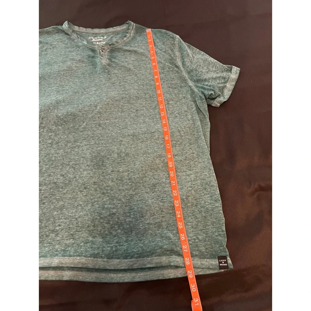 Lucky Brand Venice Burnout Henley Shirt Mens XXL Green Short Sleeve Tee